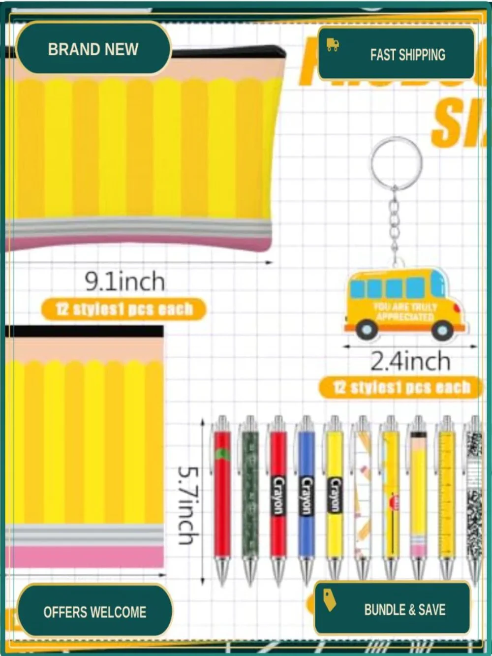 Back to School Teacher Gift Set - 48 Pieces Cosmetic Bags, Notebooks, Pens,